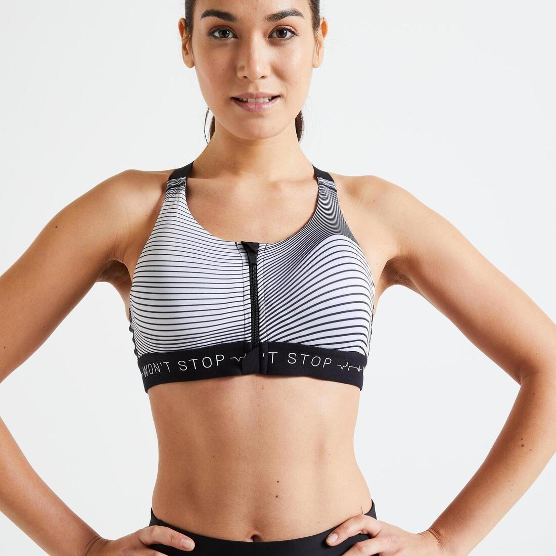 Small  900 Women's Fitness Cardio Training Zip-Up Sports Bra, White, , large image number 0