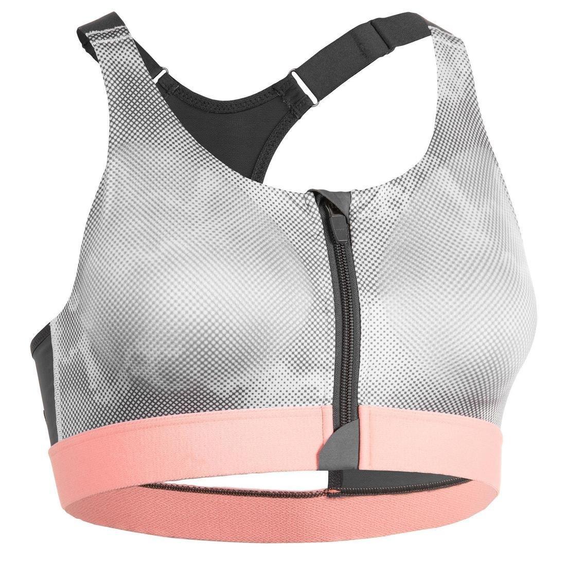 Small  900 Women's Fitness Cardio Training Zip-Up Sports Bra, White, , large image number 14