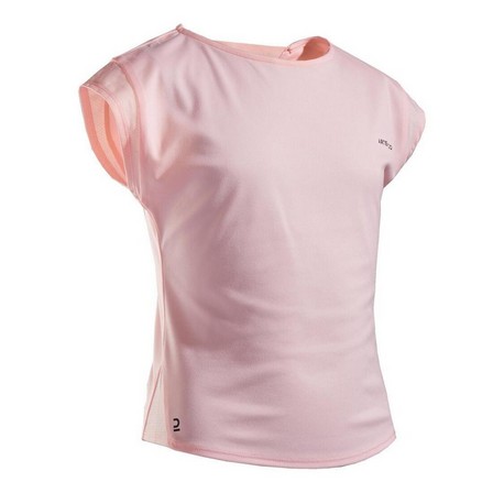 ARTENGO - 5-6 Yrs Kids Girl T-Shirt 500, Fluo Pale Peach