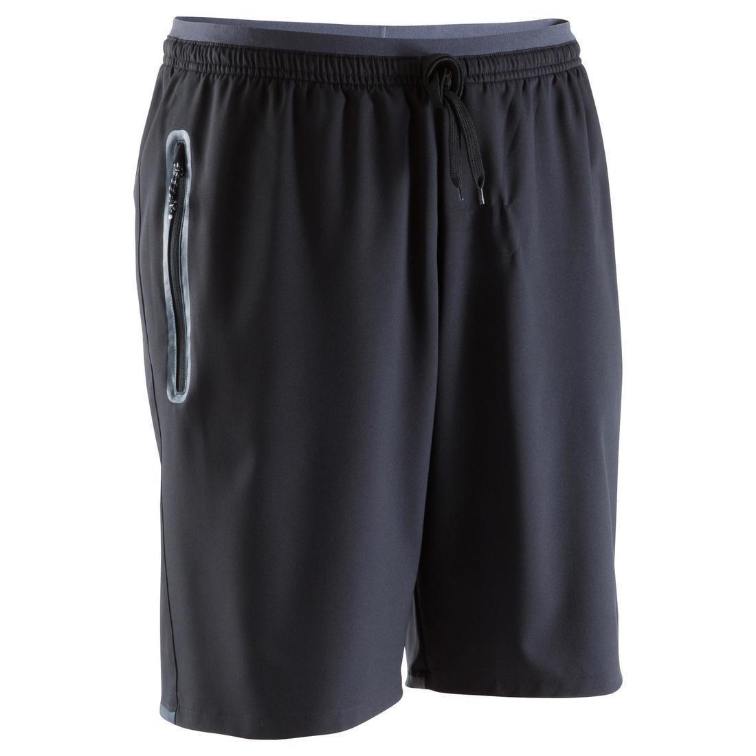 شورت كرة قدم ف 500 ز بجيوب بسحاب للكبار، أسود، مقاس XL, , large image number 0