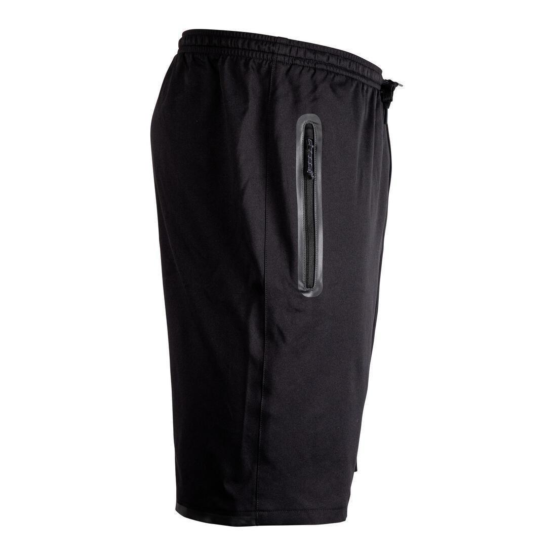 شورت كرة قدم ف 500 ز بجيوب بسحاب للكبار، أسود، مقاس XL, , large image number 2