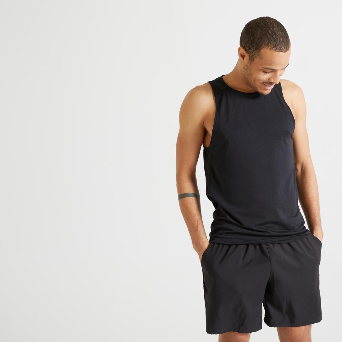 Large  Men's Fitness Cardio Training Tank Top 100, Black, , large image number 0