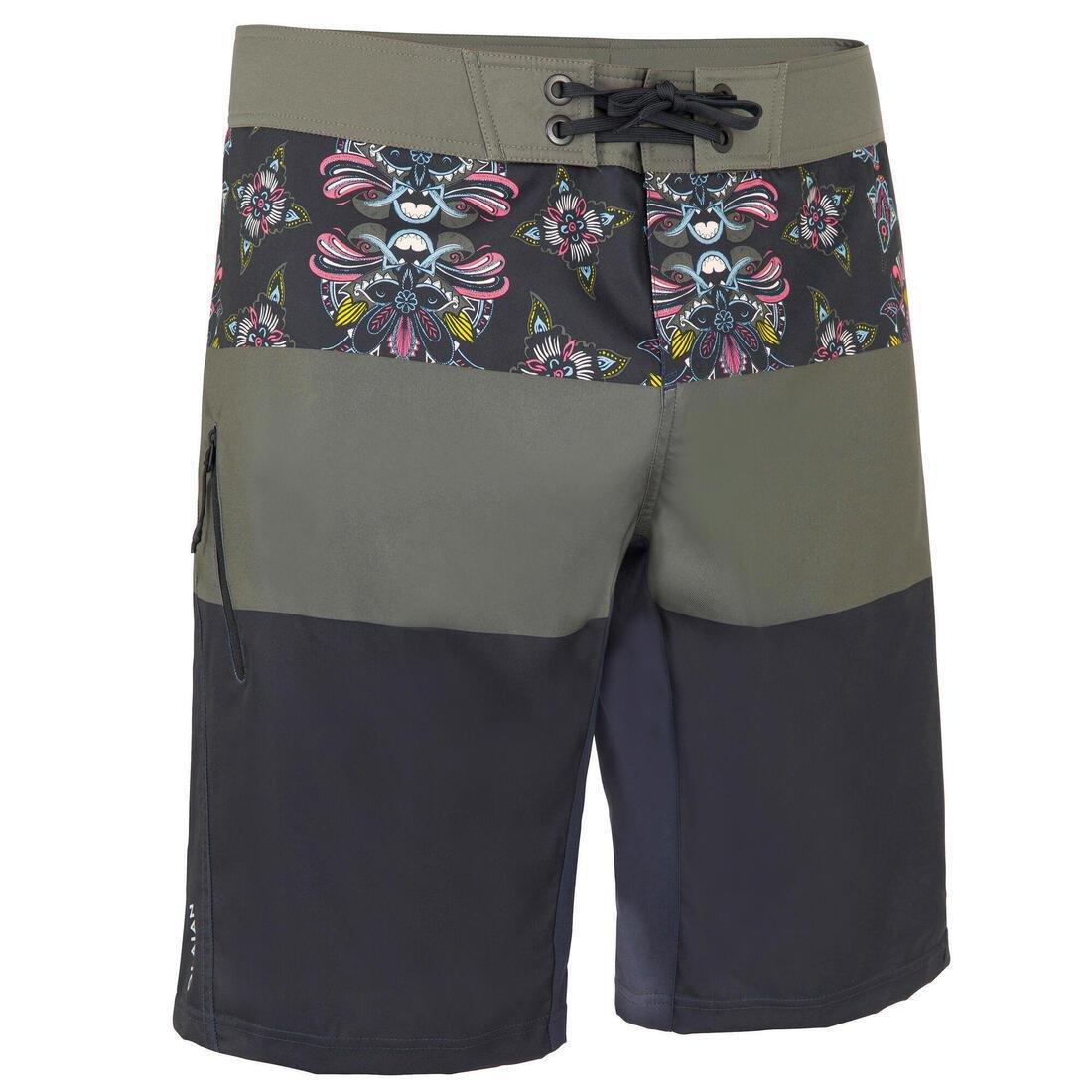 شورت طويل لركوب الأمواج 500، سادة/رمادي، مقاس M, , large image number 4