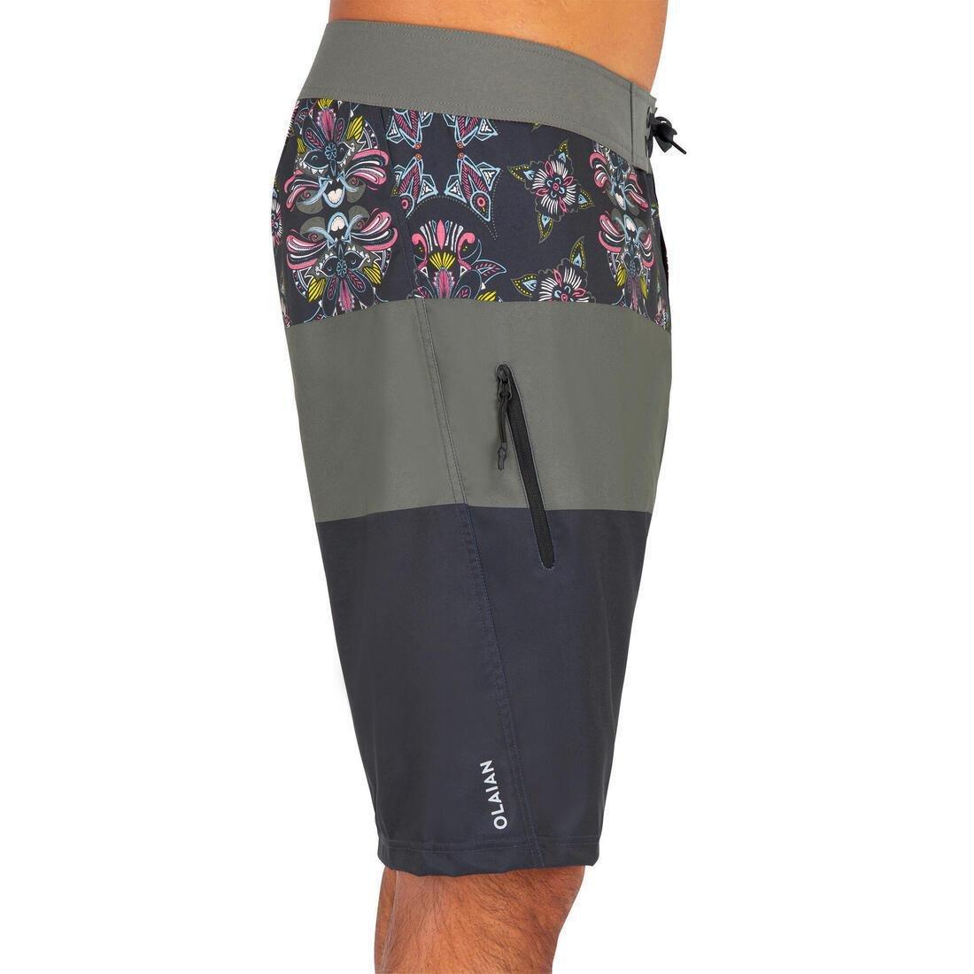 شورت طويل لركوب الأمواج 500، سادة/رمادي، مقاس M, , large image number 5