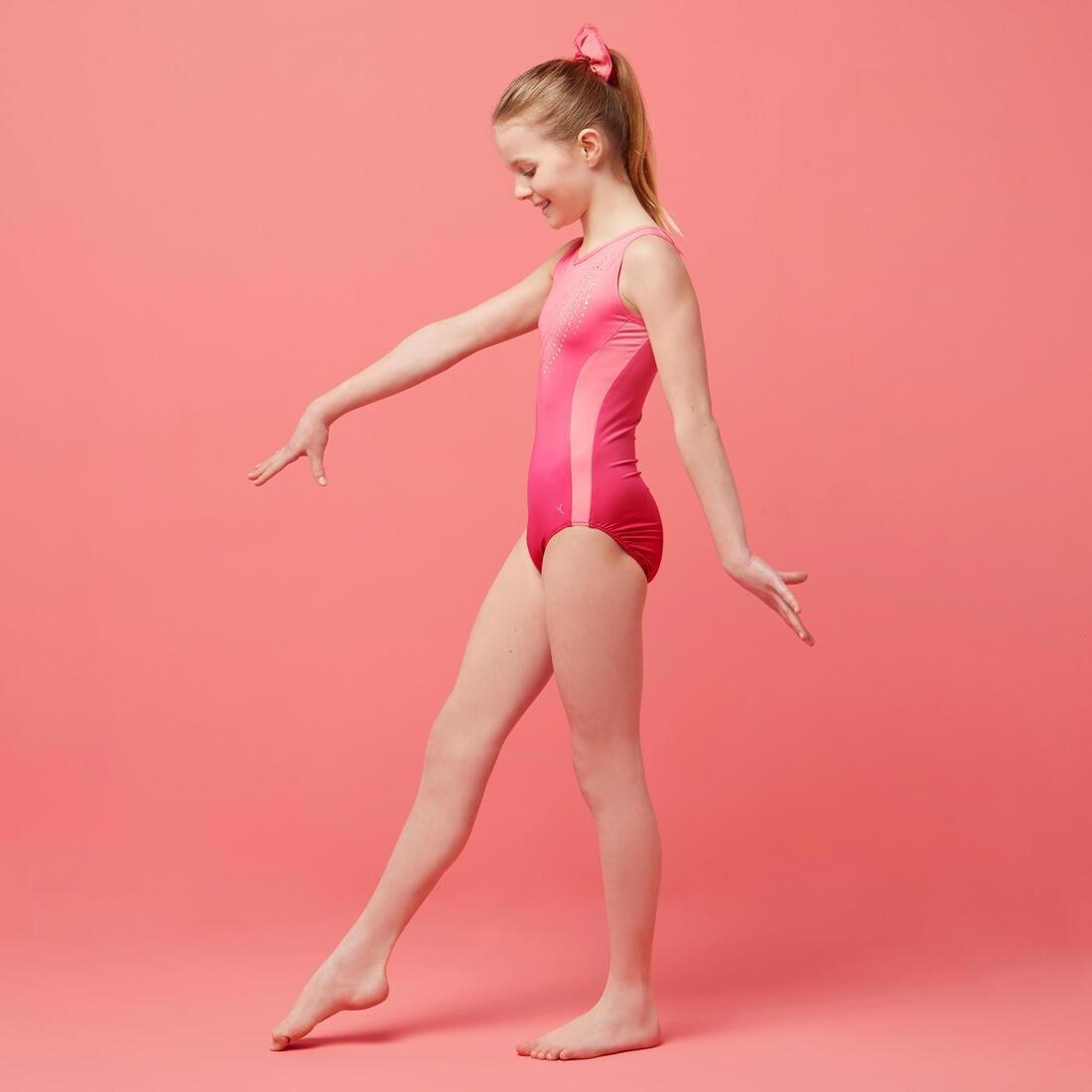 6-7Y  Girls' Artistic Gymnastics Sleeveless Leotard, Light Pink, , large image number 4