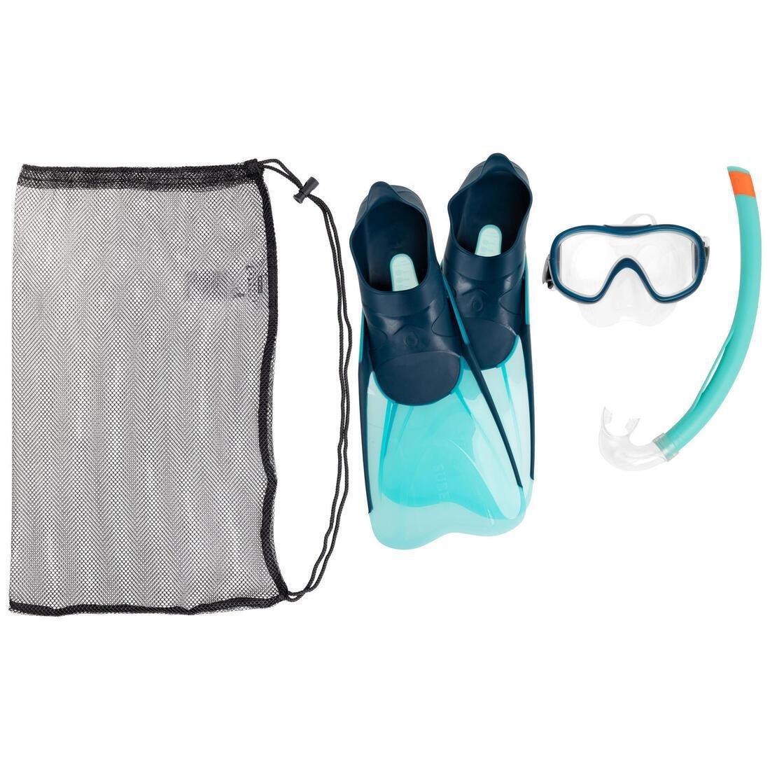 Kids snorkelling fins mask snorkel set snk 500, grey, , large image number 0