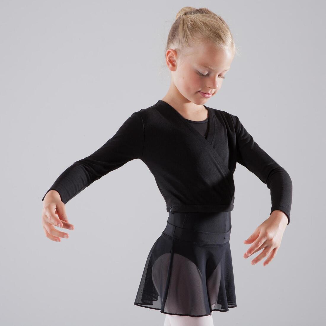 12-13 Years  Girls' Ballet Wrap-Over Top - Pale, Black, , large image number 0