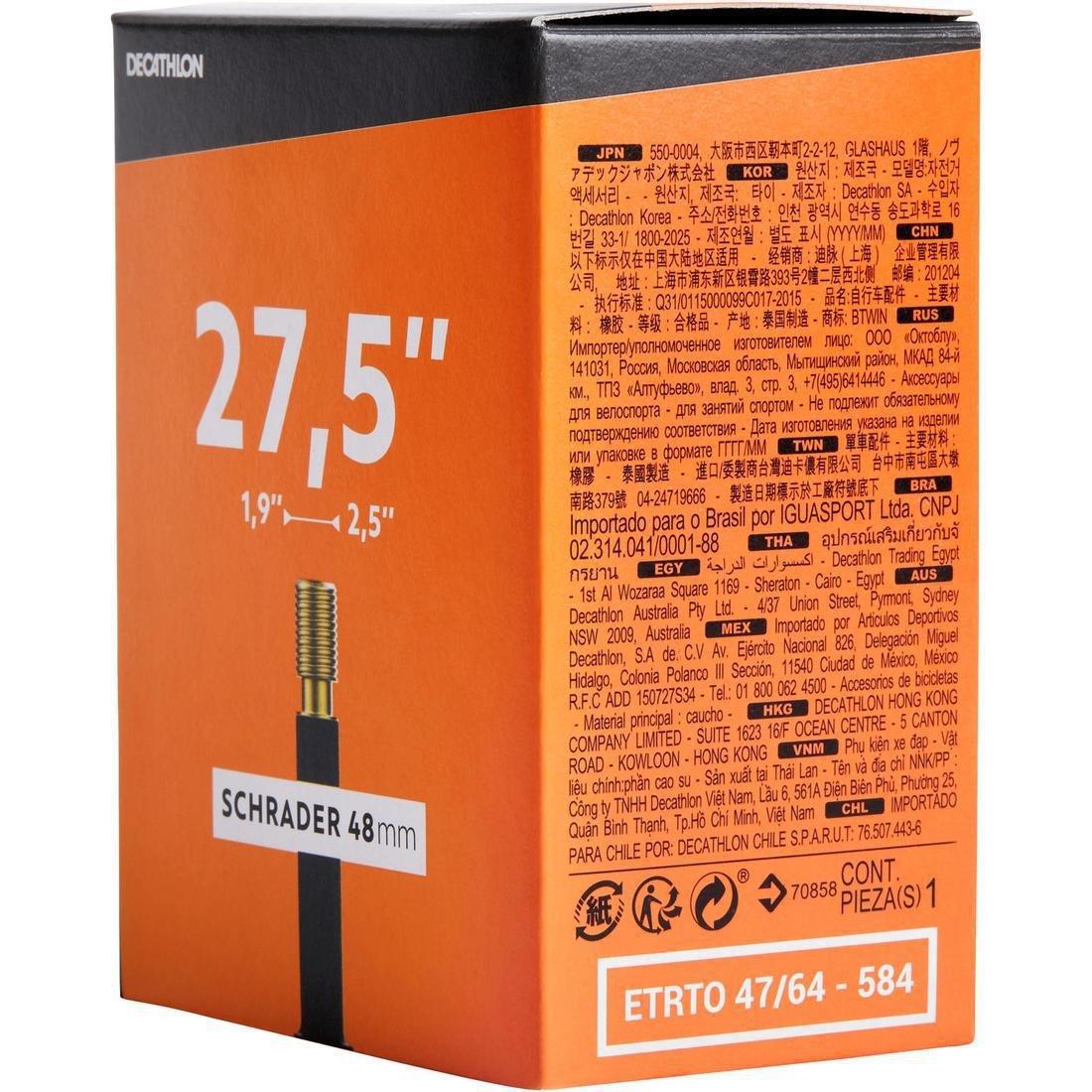 Auto Valve  27.5X1.9-2.5 Bike Inner Tube - Schrader, , large image number 2