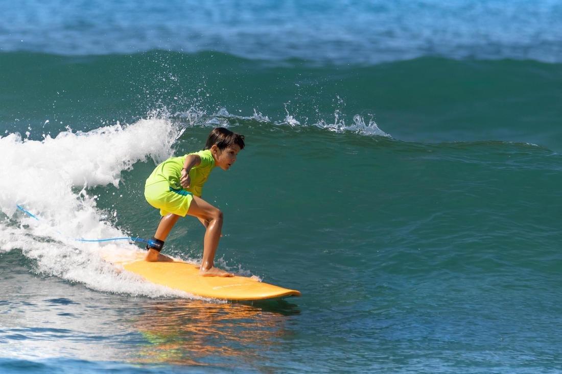 OLAIAN - 14-15Y Kids' Surfing anti-V Water T-Shirt, Apple Green