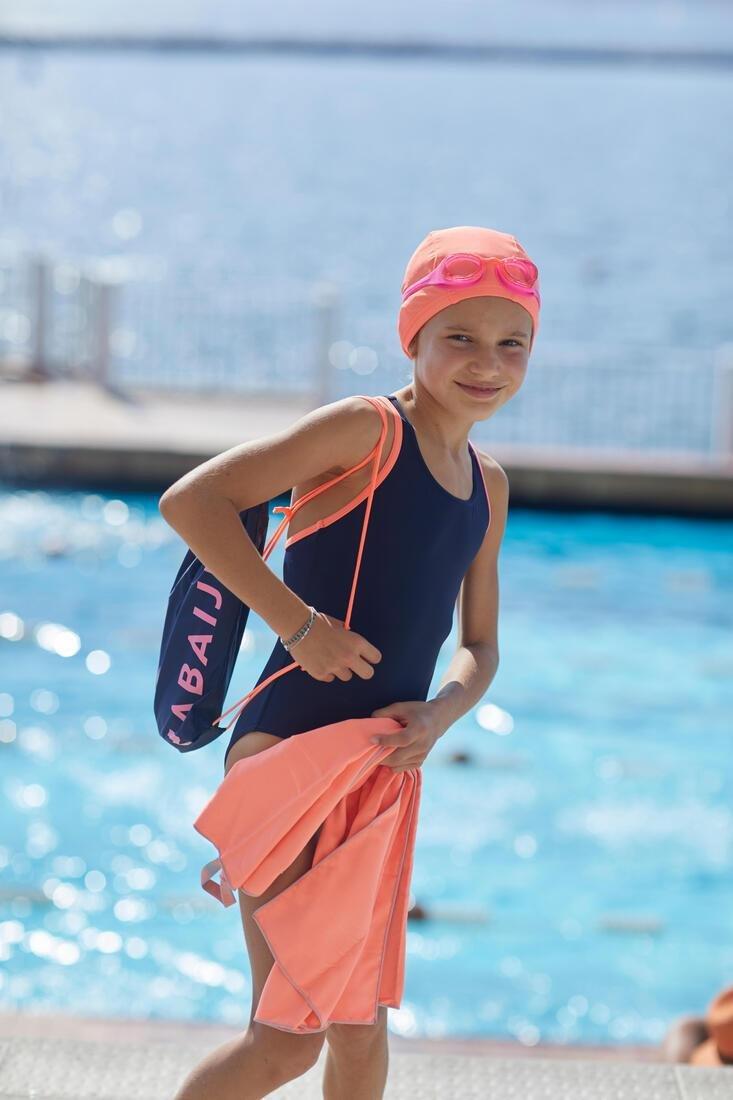 6-7Y  Girls' Swimming Set 100 Start: Swimming trunks, goggles, cap, towel, bag, Navy Blue, , large image number 7