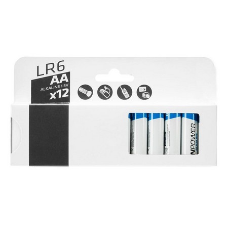 FORCLAZ - Set of 12 AA Alkaline Batteries, Grey