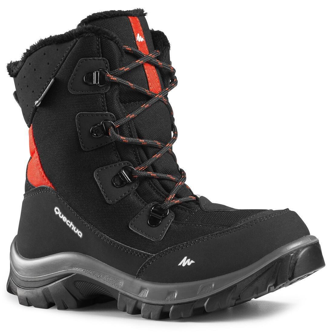 QUECHUA - Kids Warm Waterproof Hiking Boots - Sh500 Warm High Laces, Black