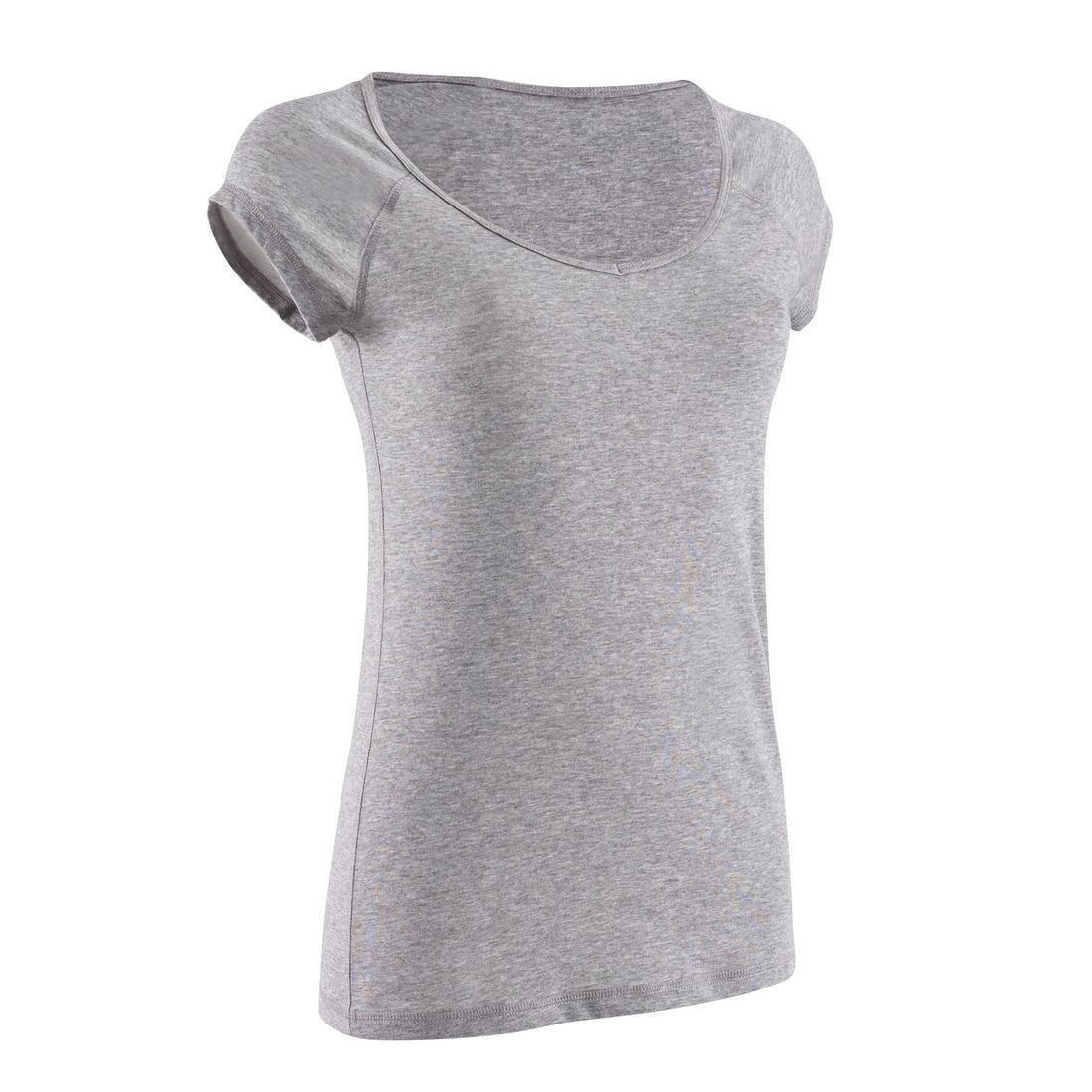 Women Slim-Fit Pilates And Gentle Gym T-Shirt - 500, Grey, No Color, large image number 0