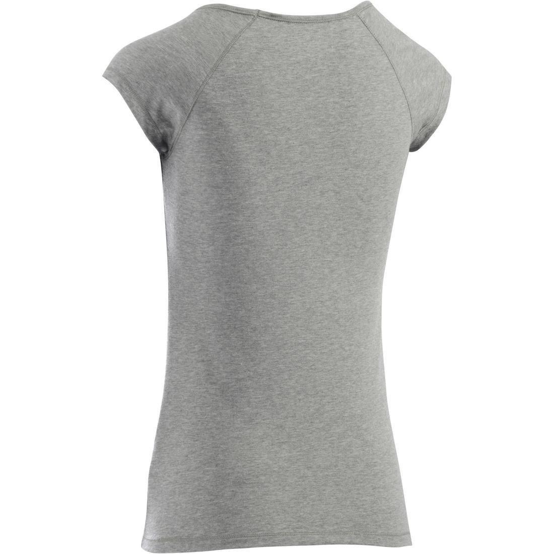 NYAMBA 500 Women's Slim-Fit Pilates and Gentle Gym T-Shirt, Mottled Grey