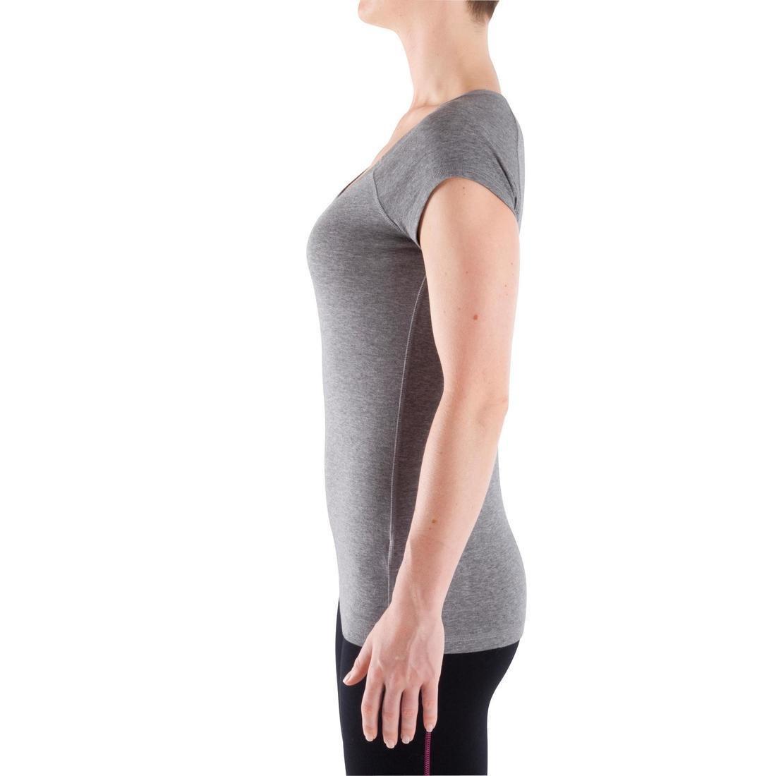 Women Slim-Fit Pilates And Gentle Gym T-Shirt - 500, Grey, No Color, large image number 3