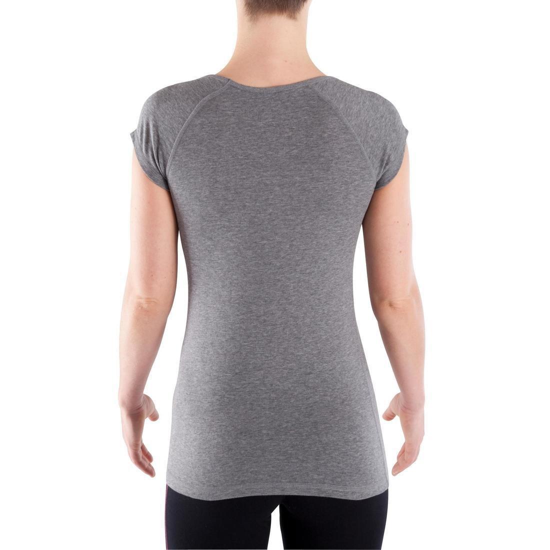 Women Slim-Fit Pilates And Gentle Gym T-Shirt - 500, Grey, No Color, large image number 4