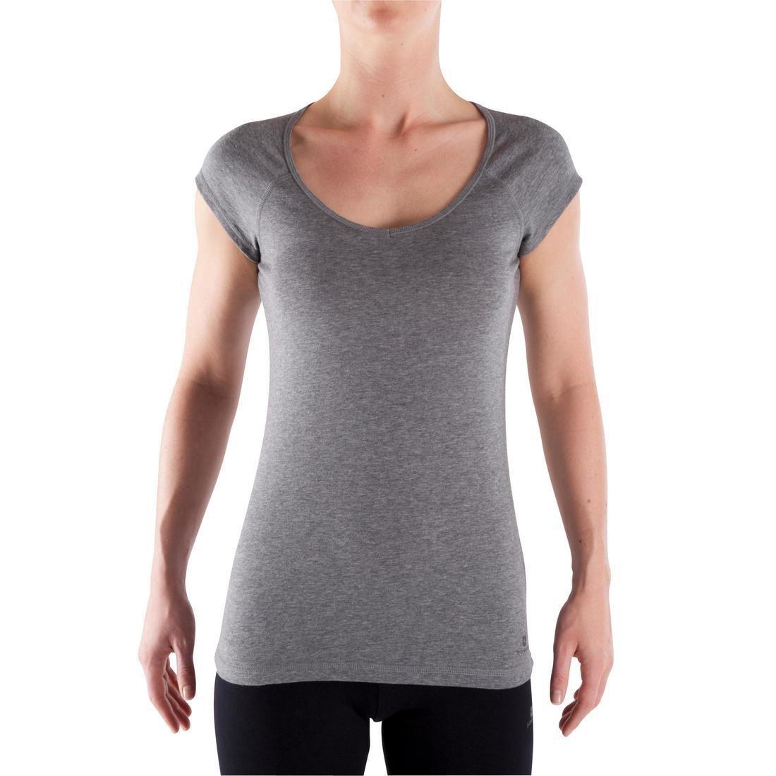 Women Slim-Fit Pilates And Gentle Gym T-Shirt - 500, Grey, No Color, large image number 9
