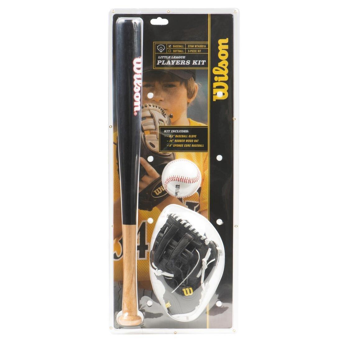 Kids Baseball Set With Glove Ball And Bat 24In, Black, No Color, large image number 0