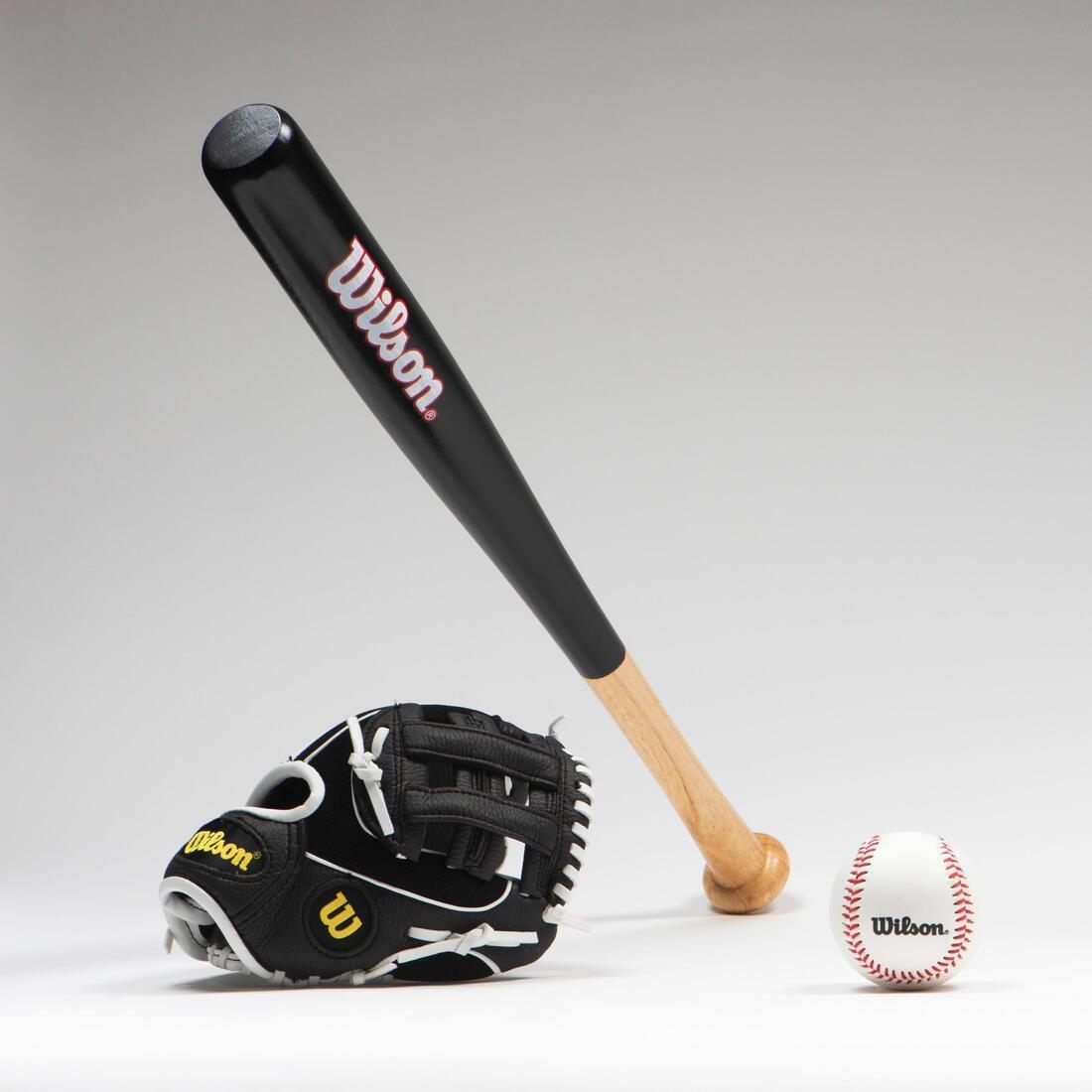Kids Baseball Set With Glove Ball And Bat 24In, Black, No Color, large image number 1