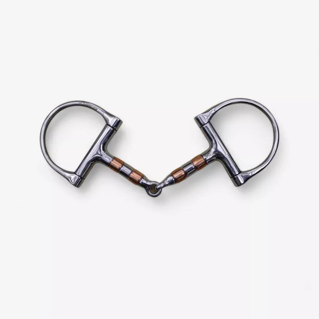 Horse Riding D-Ring Snaffle Bit With Copper Rollers For Horse And Pony, Grey, 5401_000, large image number 1