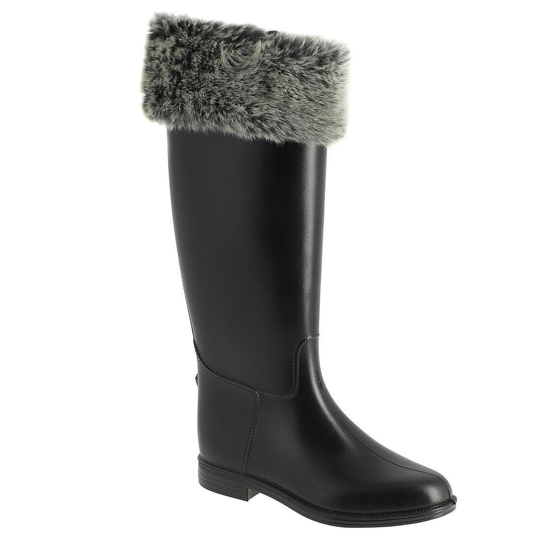 Unisex Faux Fur/Fleece Horse Riding Boot Socks, Grey, No Color, large image number 4