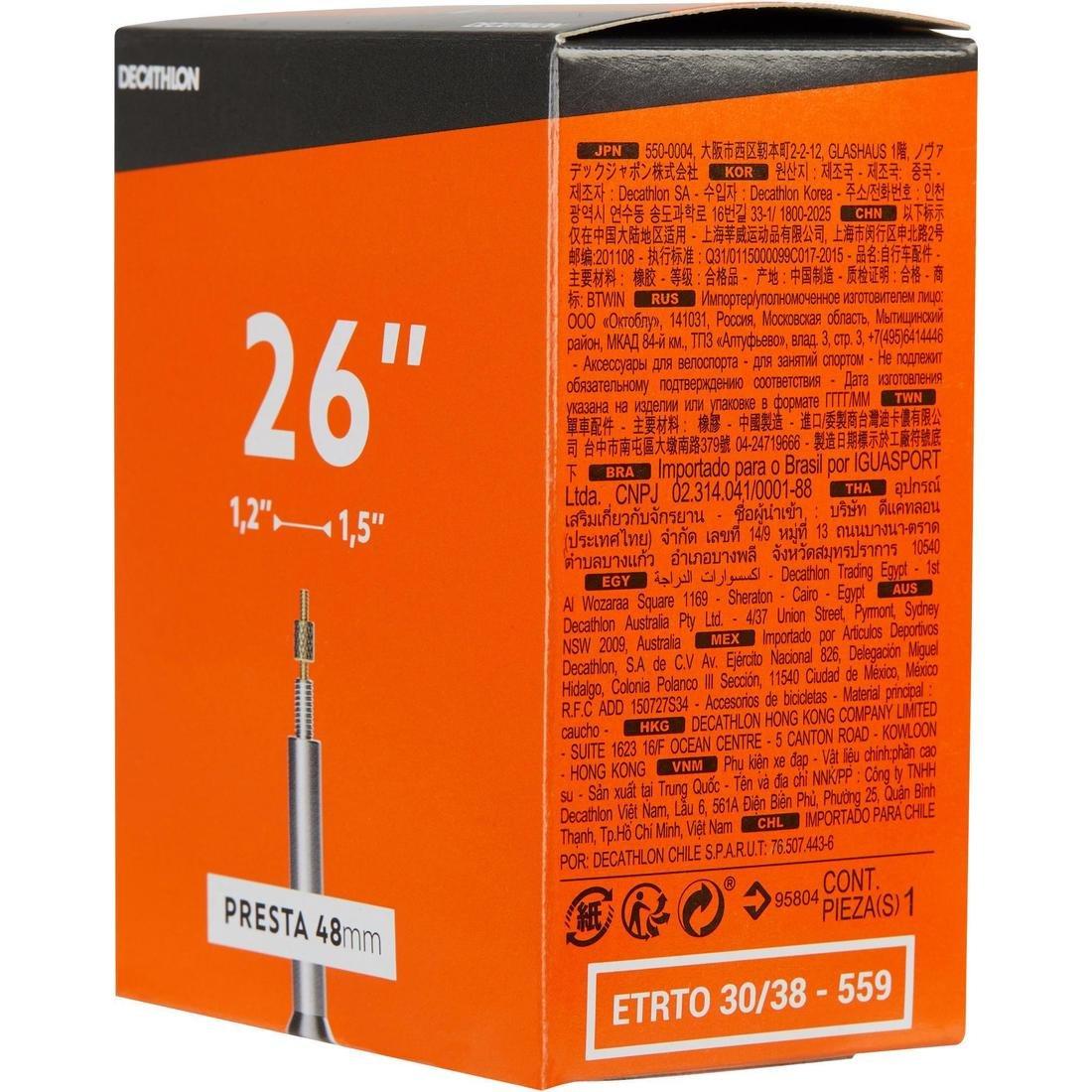 26X1.2-1.5 Bike Inner Tube - Presta, No Color, large image number 1