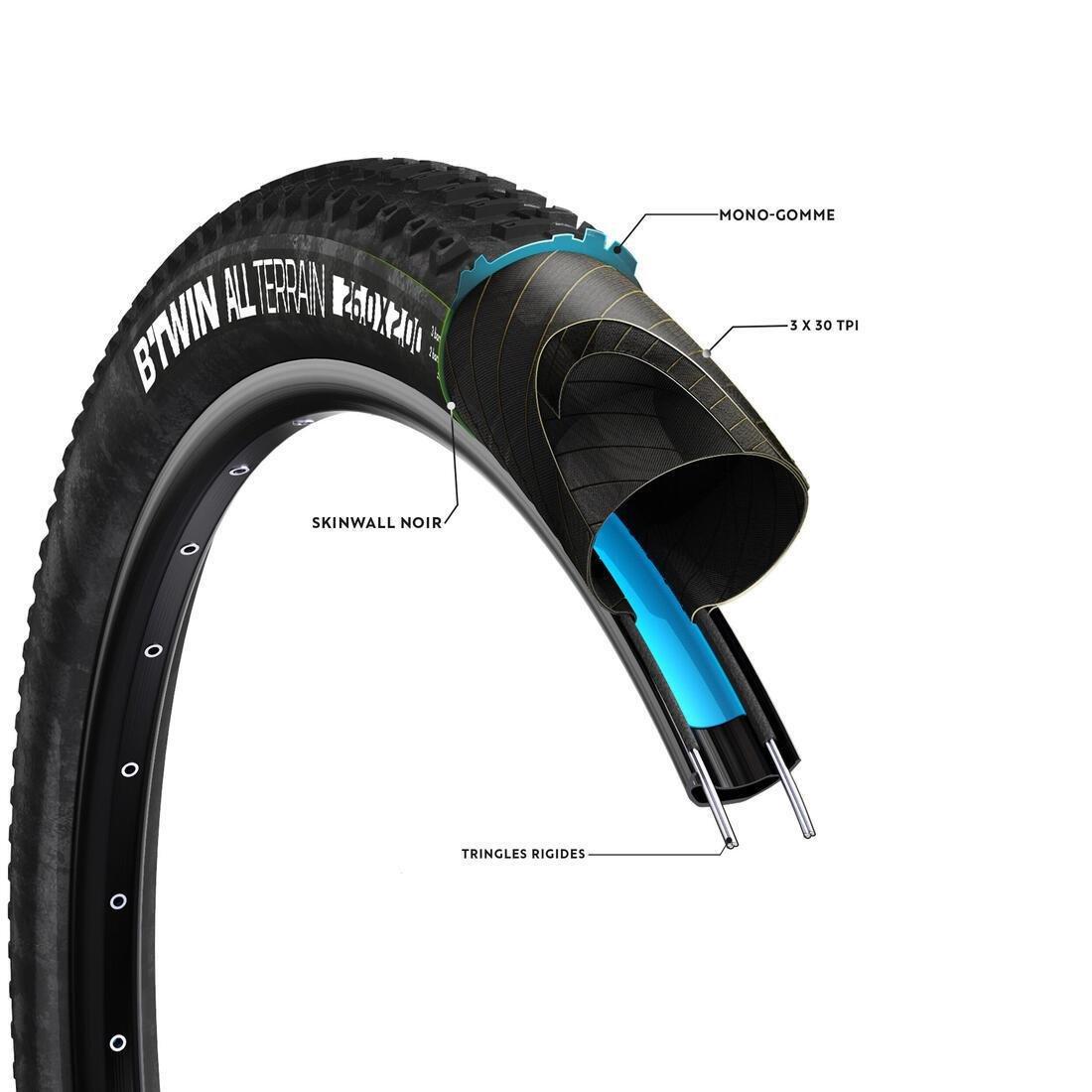 BTWIN - 50-559  Wire Bead All Terrain Mtb Tyre 5 Speed, Black