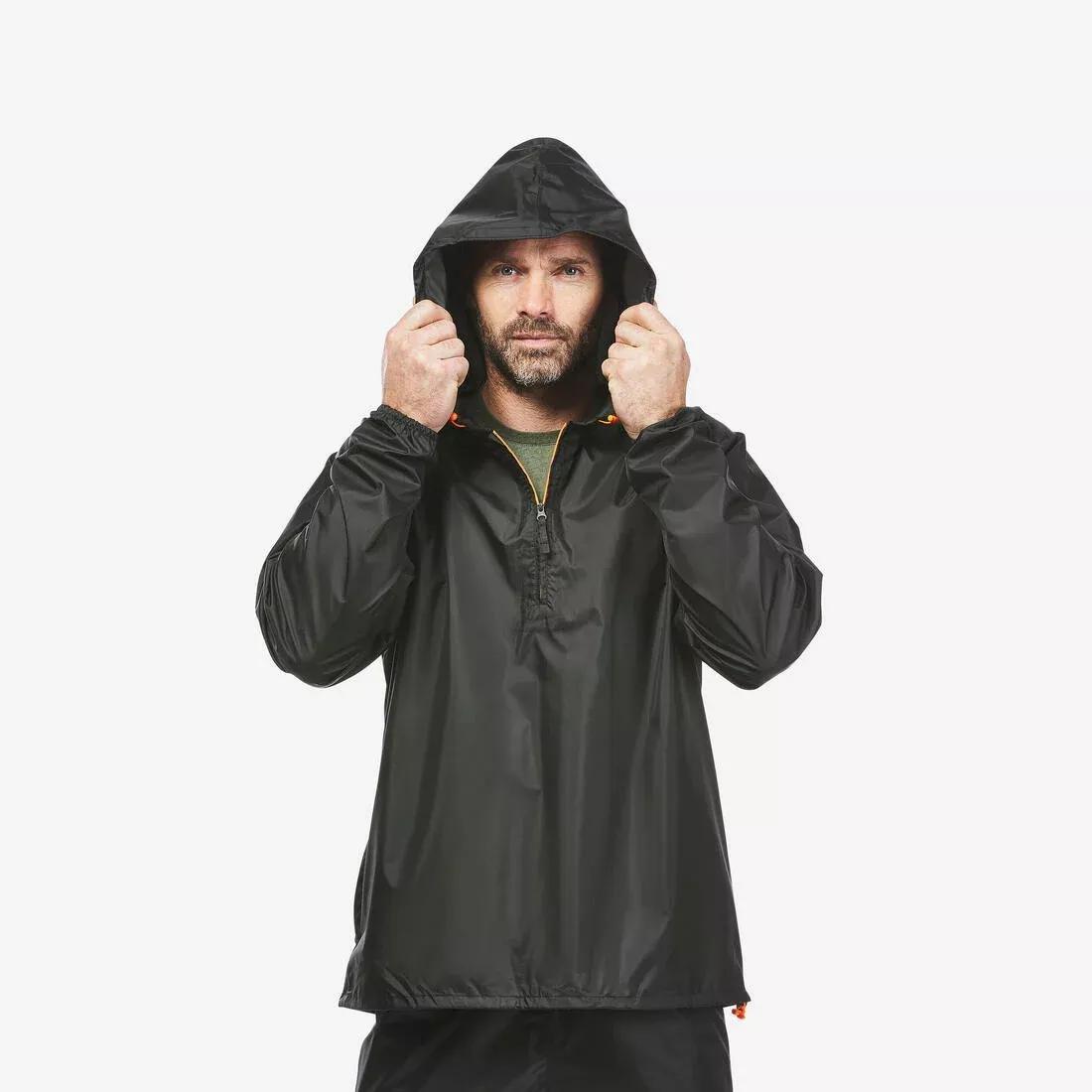 Men's Country Walking Raincoat - NH100 Raincut Demi Zip, Black, 5401_000, medium