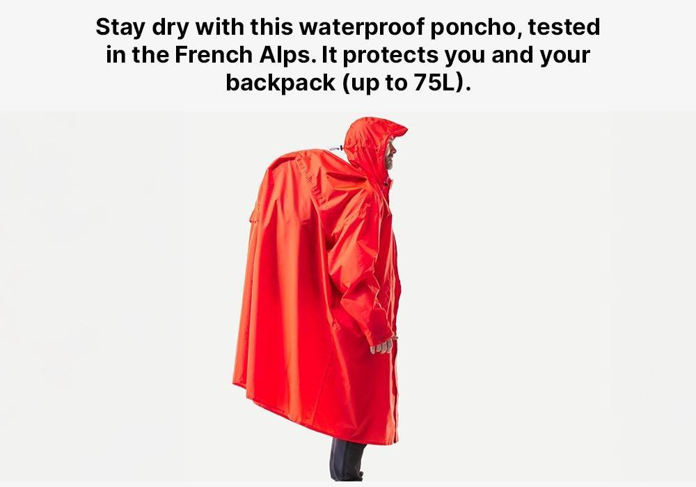 Hiking Rain Poncho - Mt900 - 75L, Red, No Color, large image number 19