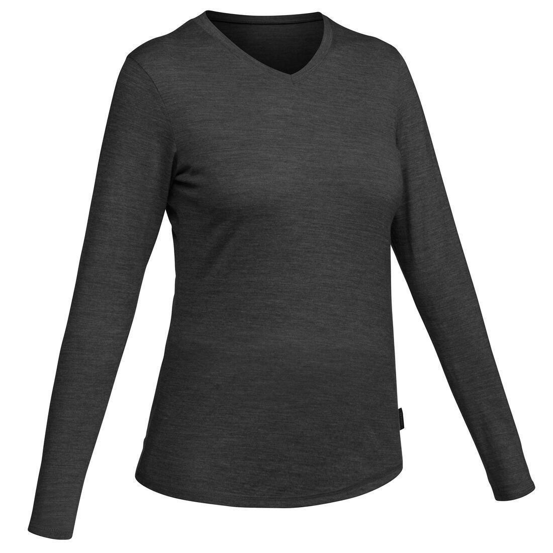 Women's Travel Trekking Merino Wool T-Shirt Travel 100, Black, No Color, large image number 0