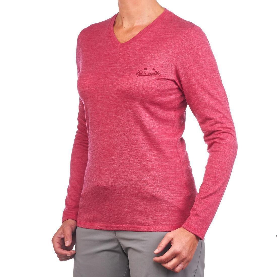 Women's Travel Trekking Merino Wool T-Shirt Travel 100, Black, No Color, large image number 7