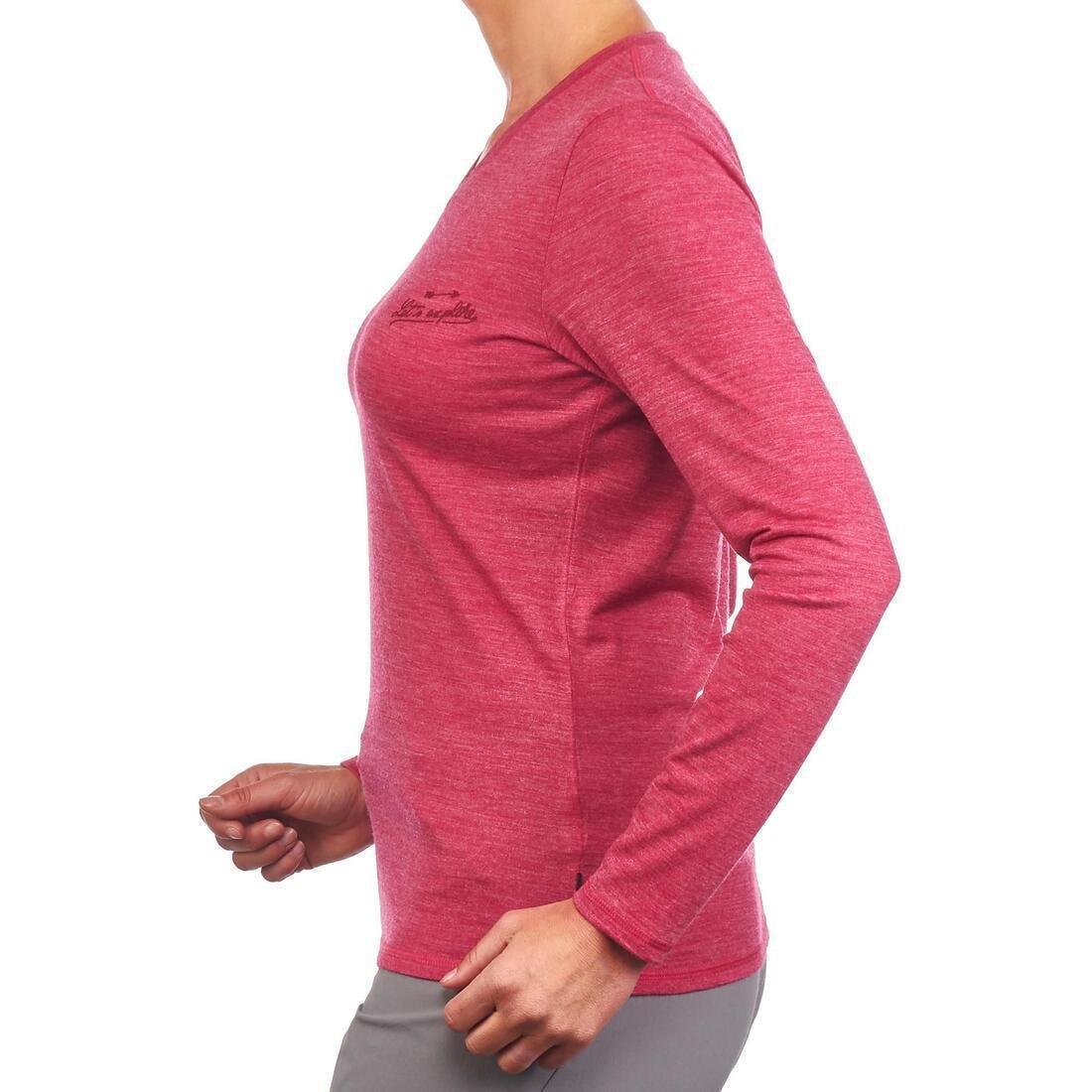 Women's Travel Trekking Merino Wool T-Shirt Travel 100, Black, No Color, large image number 12