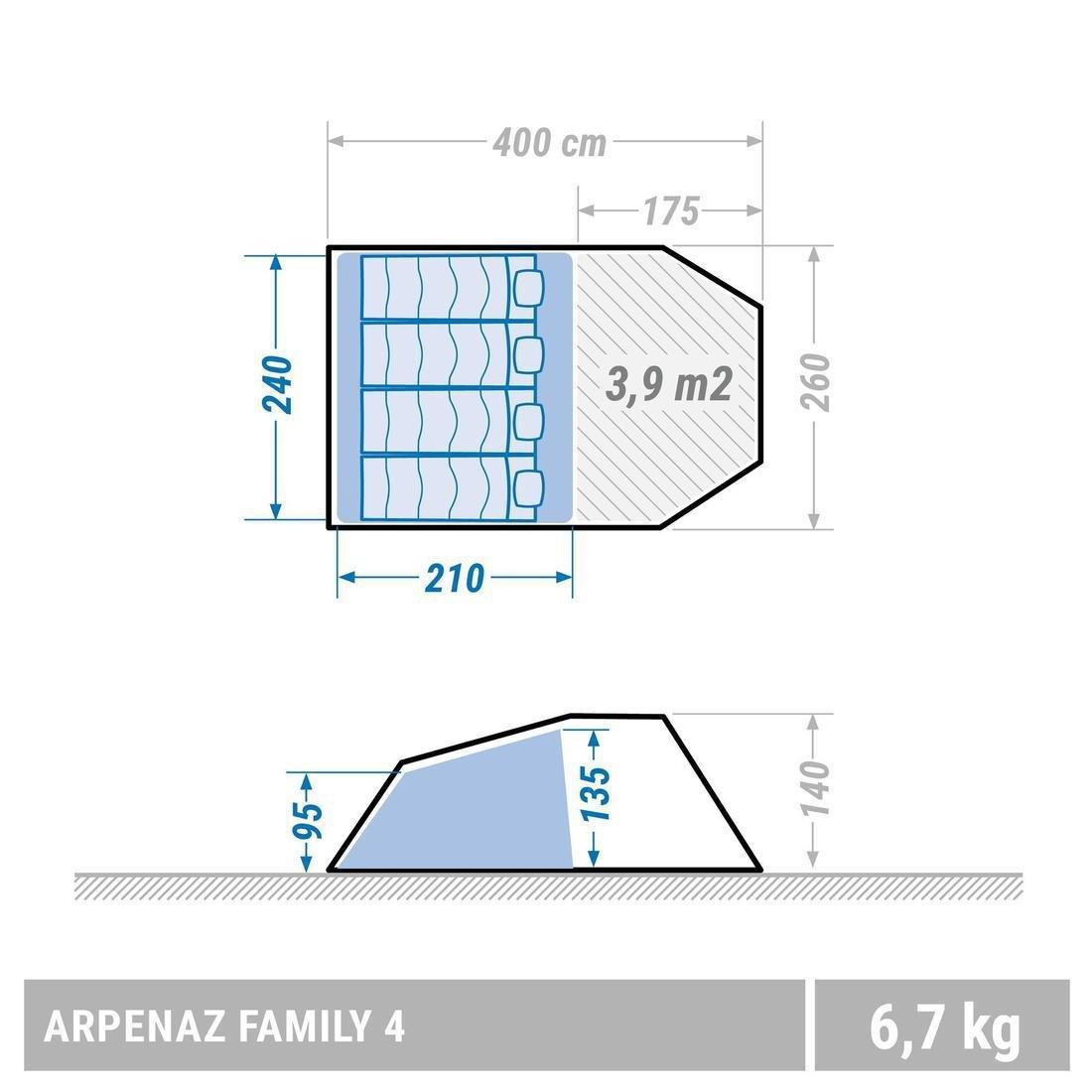 Camping Tent With Poles, Arpenaz 4, 4 Person, 1 Bedroom, No Color, large image number 1