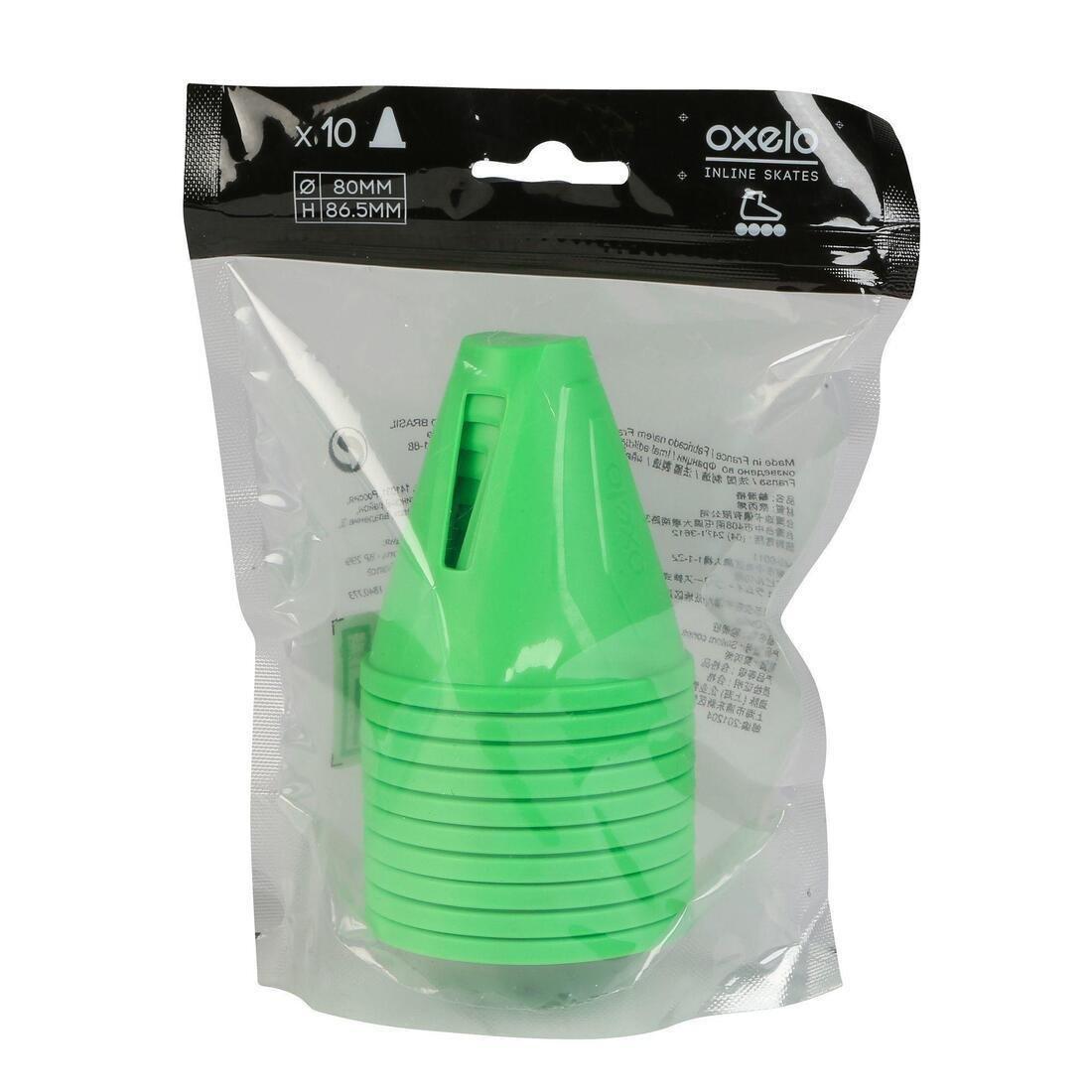 OXELO - Inline Skating Slalom Cones 10-Pack, Fluo Green