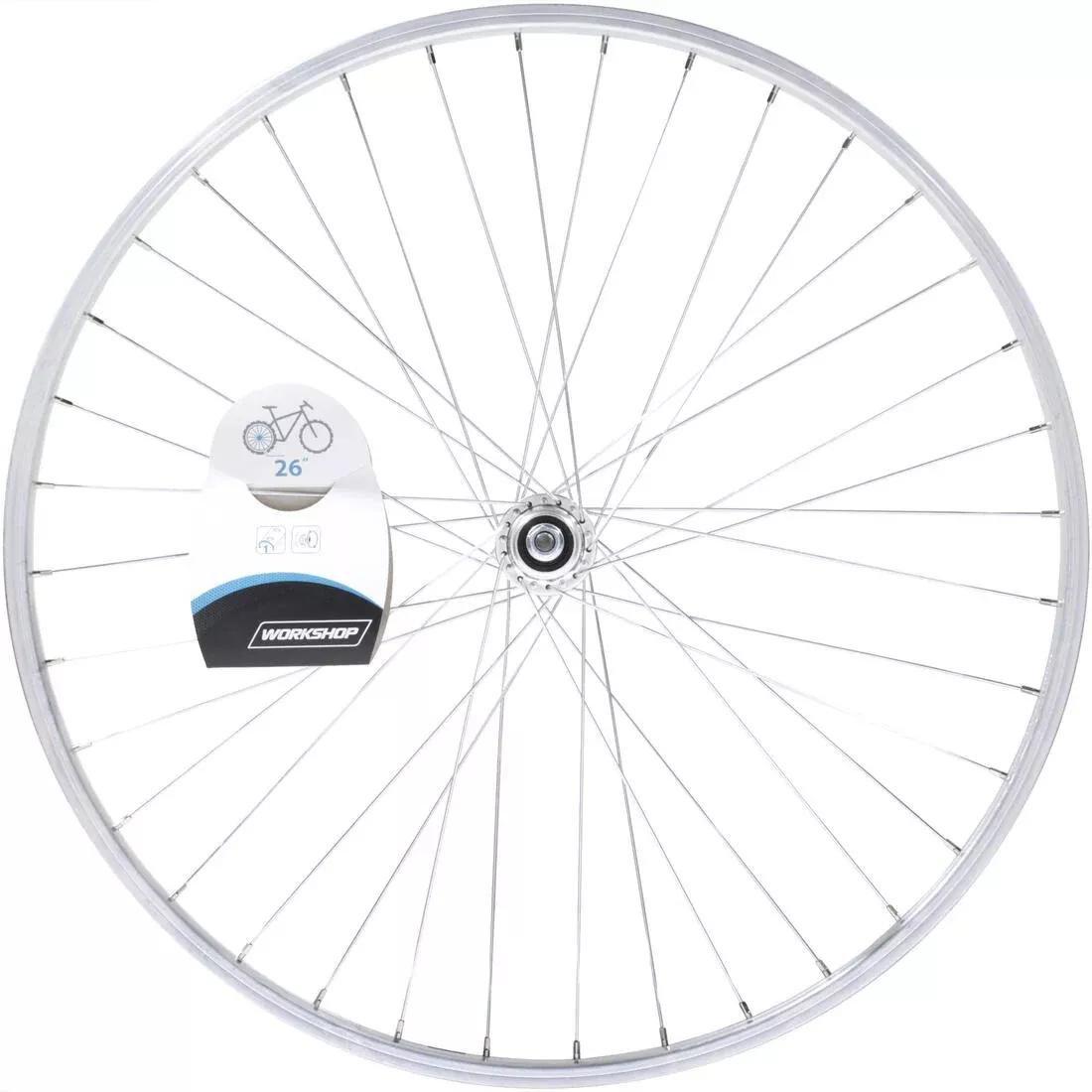 Mountain Bike Single-Walled Wheel V-Brake With Freewheel Bolt-On Hub, Silver, No Color, medium