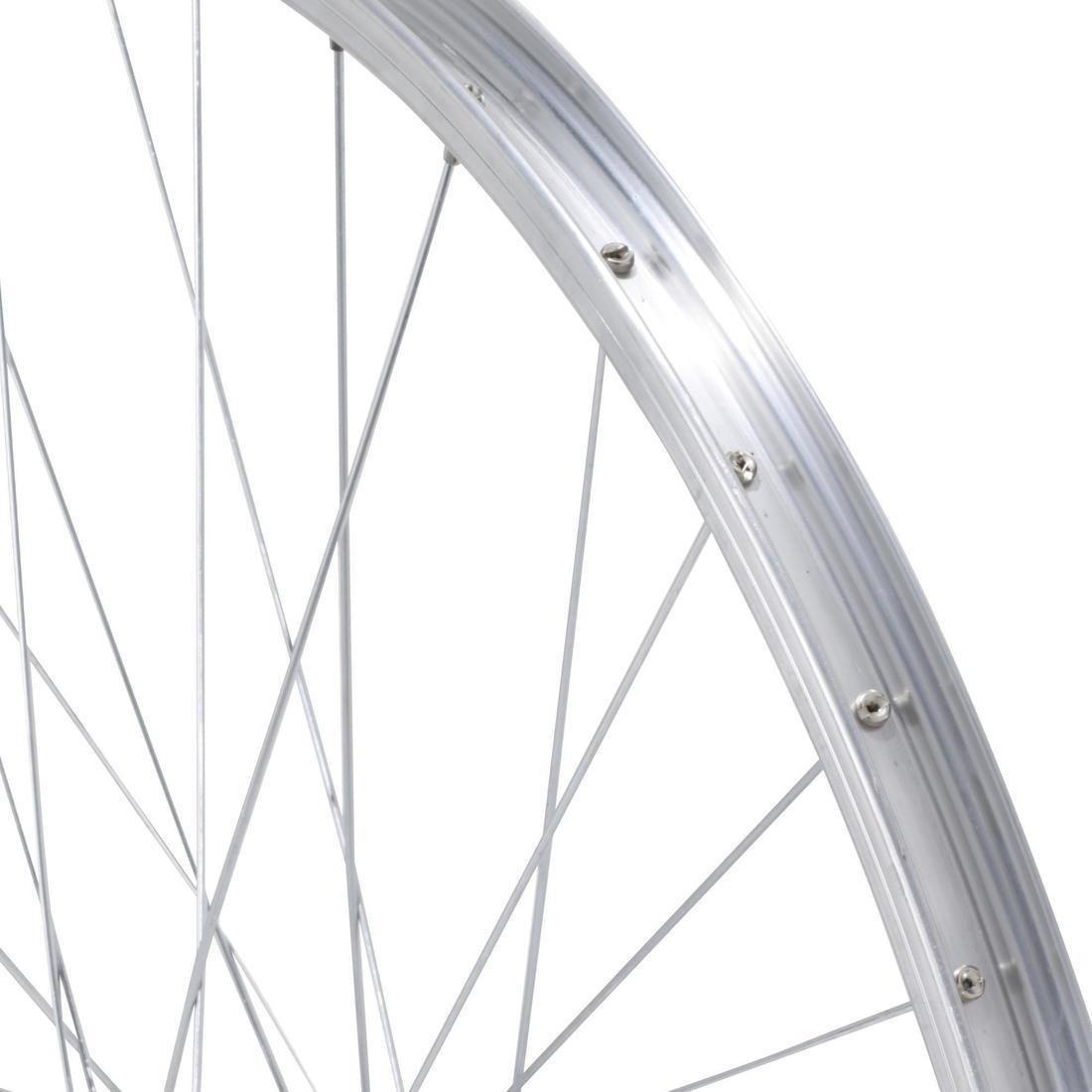 Mountain Bike Single-Walled Wheel V-Brake With Freewheel Bolt-On Hub, Silver, No Color, medium