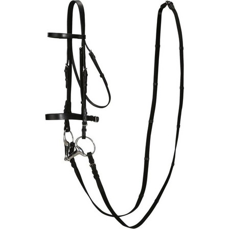 FOUGANZA - Horse and PonyLeather Bridle With French Noseband and Reins Set100 , Black