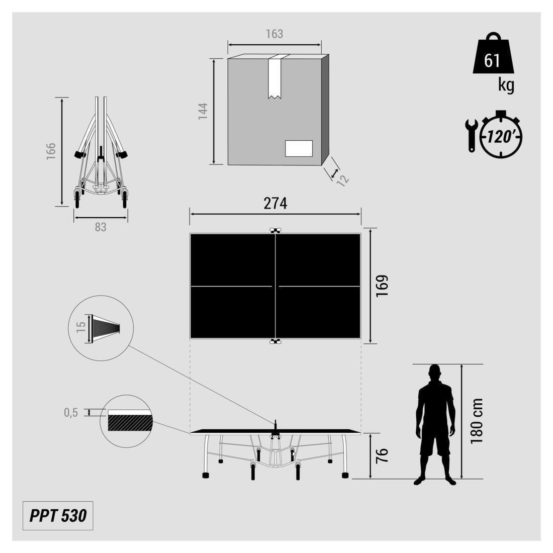 Outdoor Table Tennis Table Ppt 530 - Grey, No Color, large image number 2
