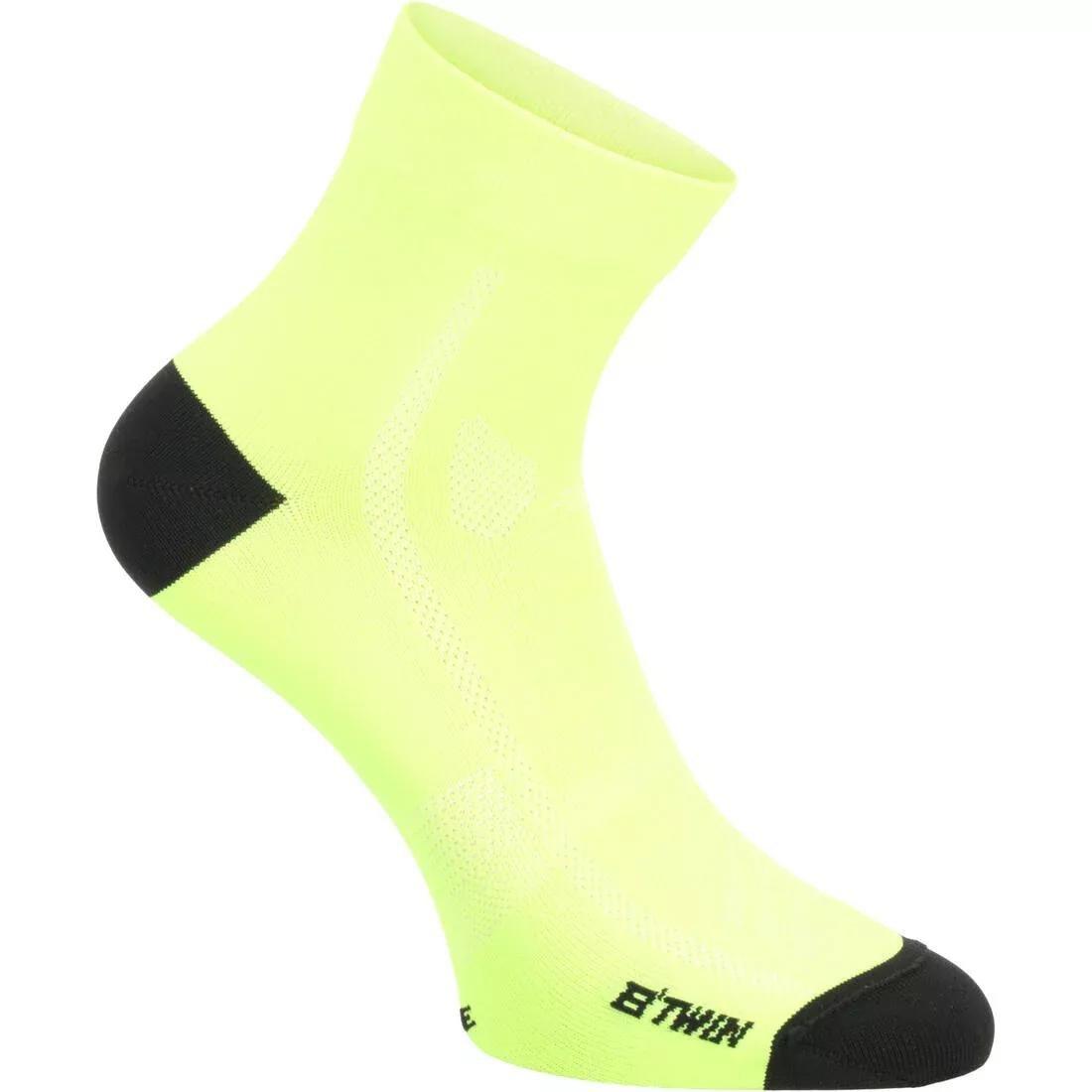 Summer Road Cycling Socks 500, Fluo Lime Yellow, No Color, medium
