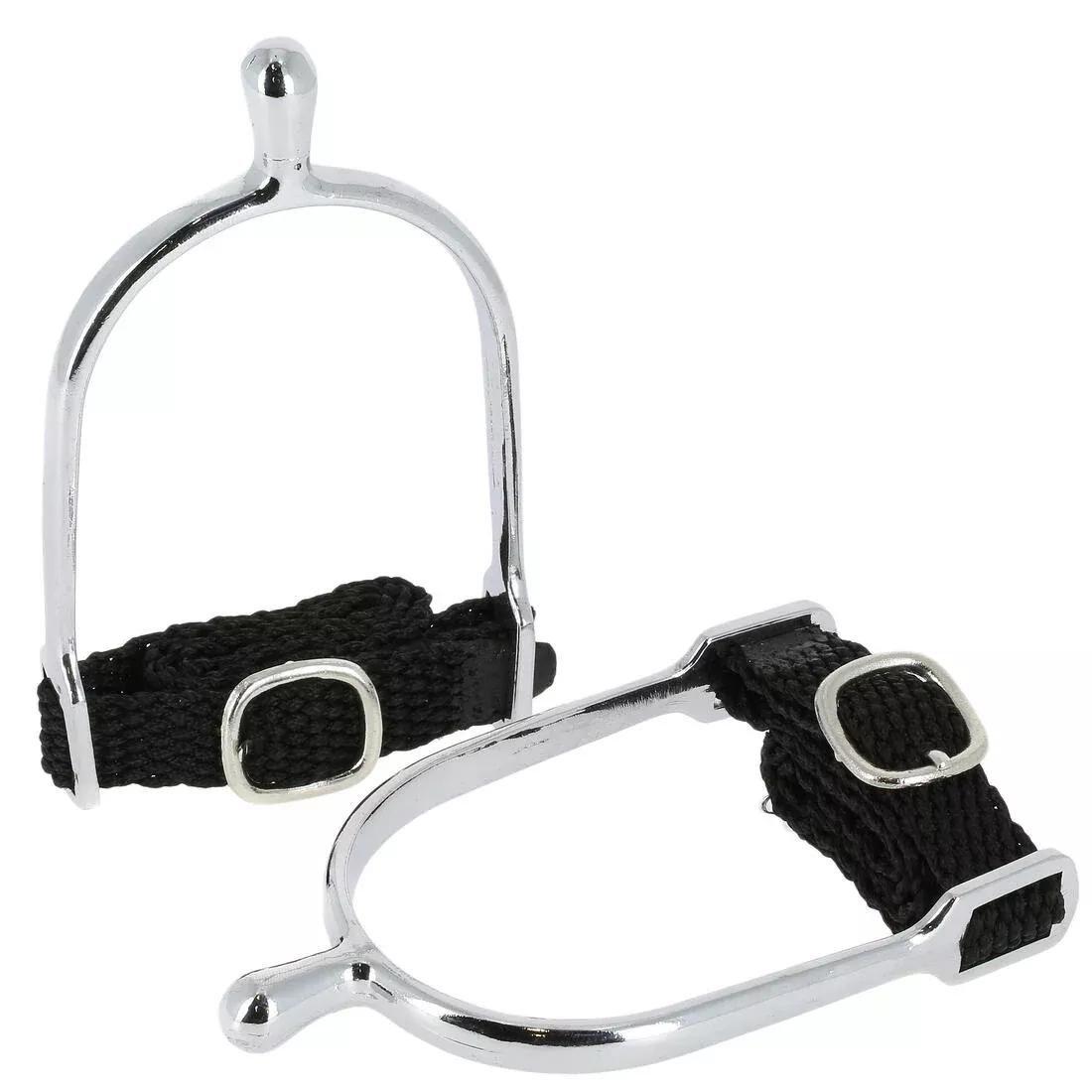 WHITE Women's 15 mm Round End Horse Riding Spurs + Straps, No Color, large image number 0