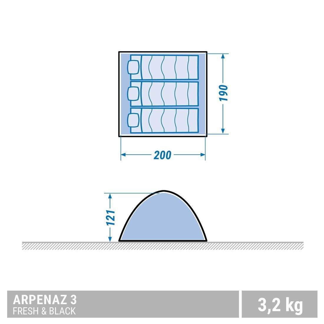 3 Person Camping Tent Arpenaz, Fresh and Black, , large image number 1