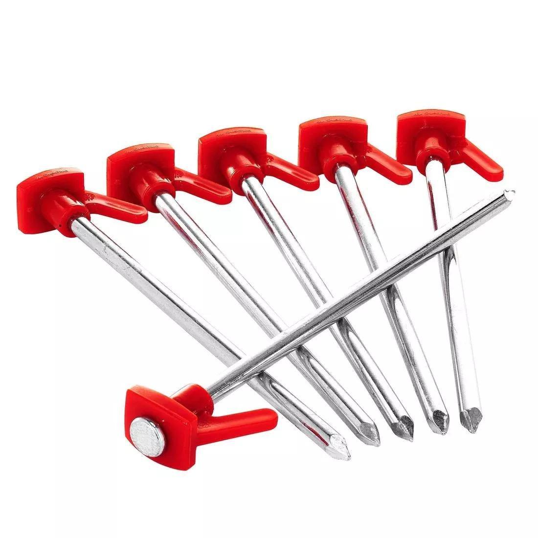 6 Tent Pegs - Hard Ground, Red, No Color, medium