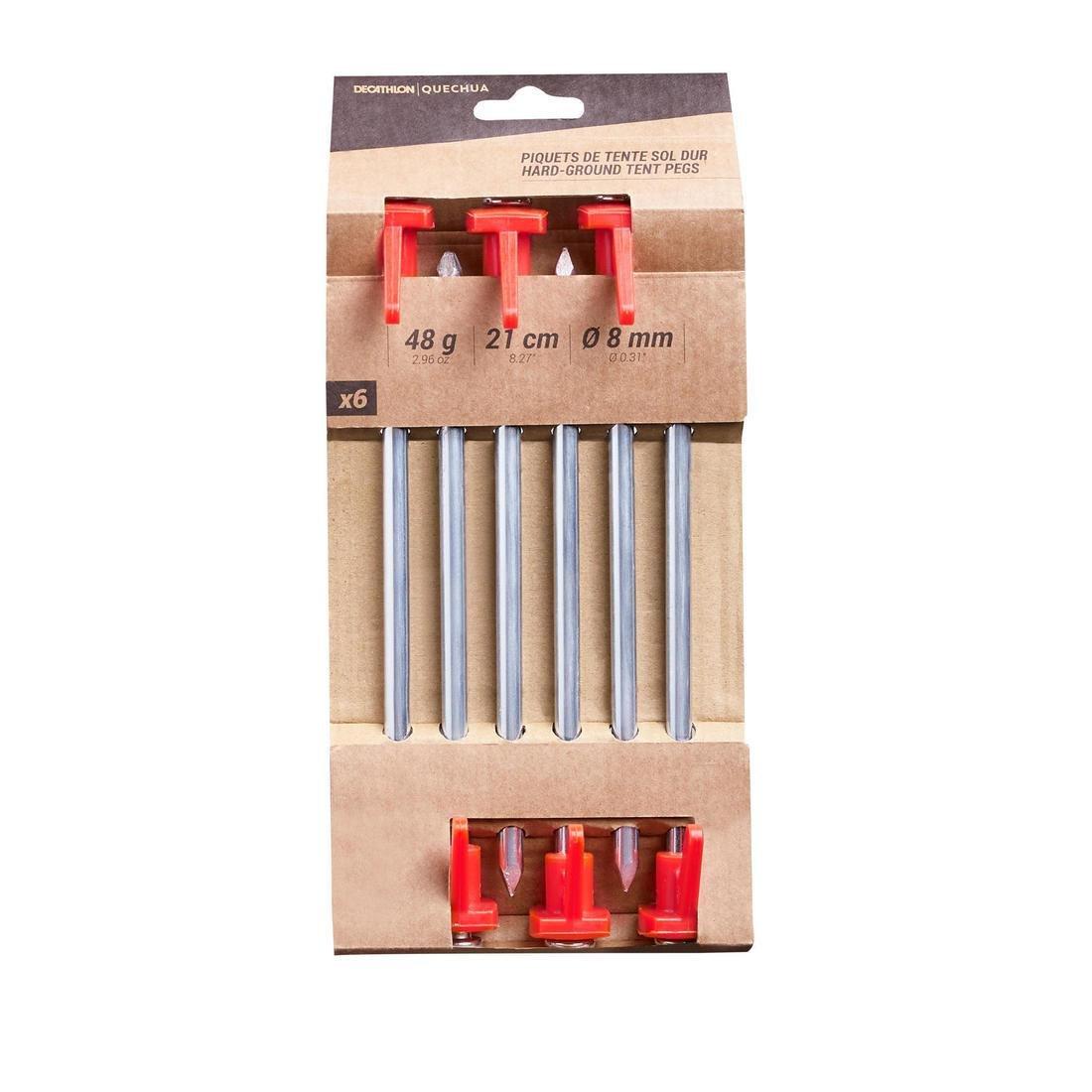6 Tent Pegs - Hard Ground, Red, No Color, medium