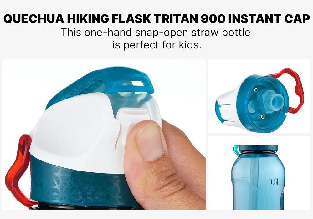 Hiking Water Bottle Instant Stopper With Straw 900 Tritan , Dark Grey, No Color, large image number 18