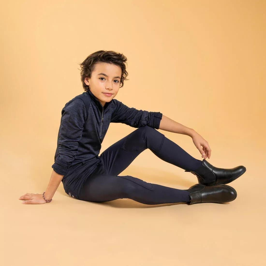 ASPHALT BLUE Kids' Horse Riding Warm Jodhpurs 100, , large image number 1