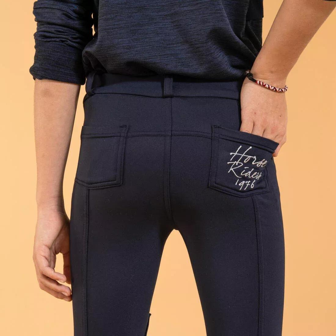 ASPHALT BLUE Kids' Horse Riding Warm Jodhpurs 100, , large image number 2