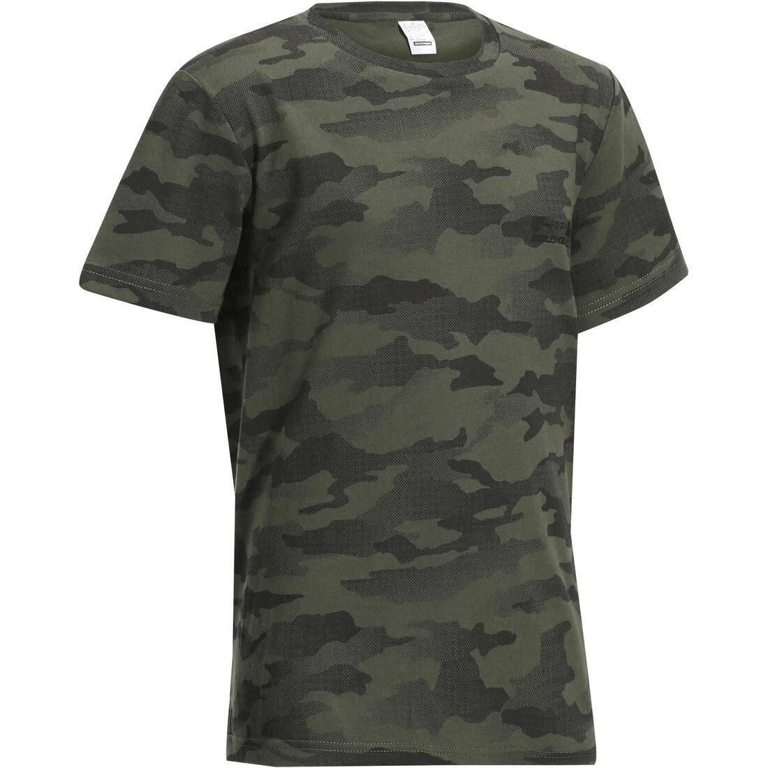 KHAKI Junior Hunting Short-sleeved Cotton T-shirt - 100 island, No Color, large image number 0