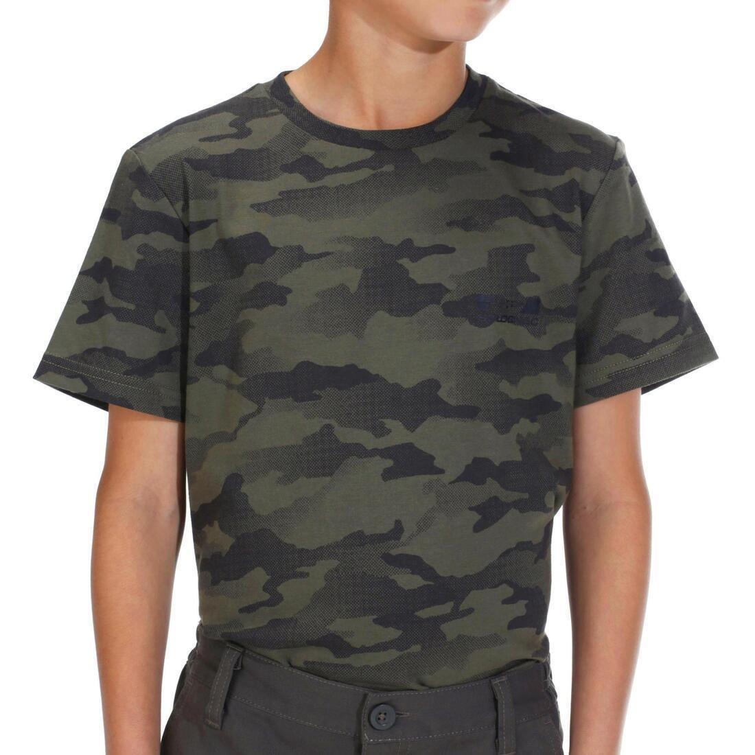KHAKI Junior Hunting Short-sleeved Cotton T-shirt - 100 island, No Color, large image number 1