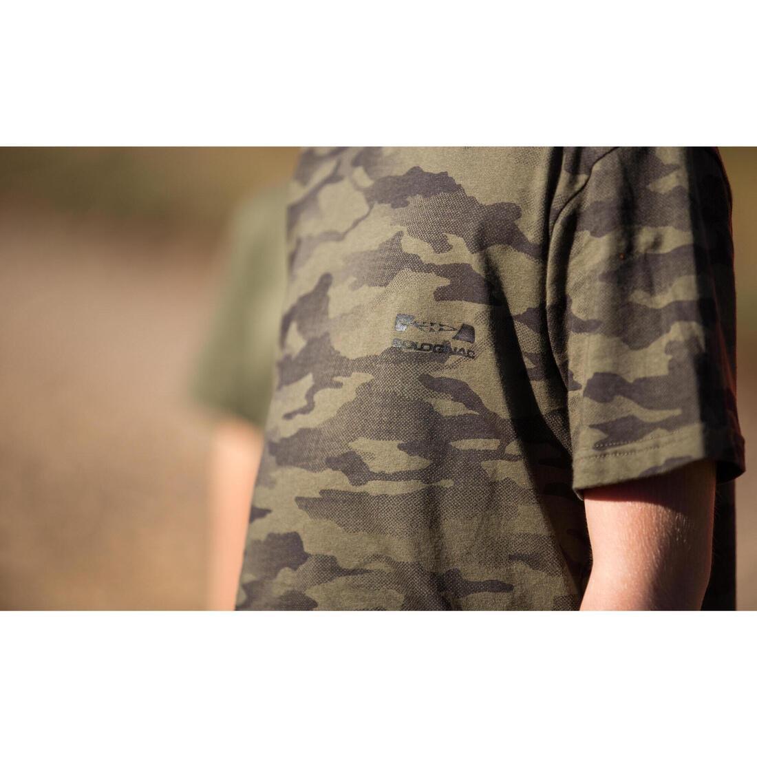 KHAKI Junior Hunting Short-sleeved Cotton T-shirt - 100 island, No Color, large image number 3