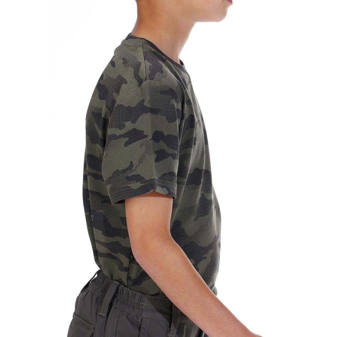 KHAKI Junior Hunting Short-sleeved Cotton T-shirt - 100 island, No Color, large image number 4